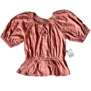 a.n.a light coral puff sleeve peplum blouse x-small